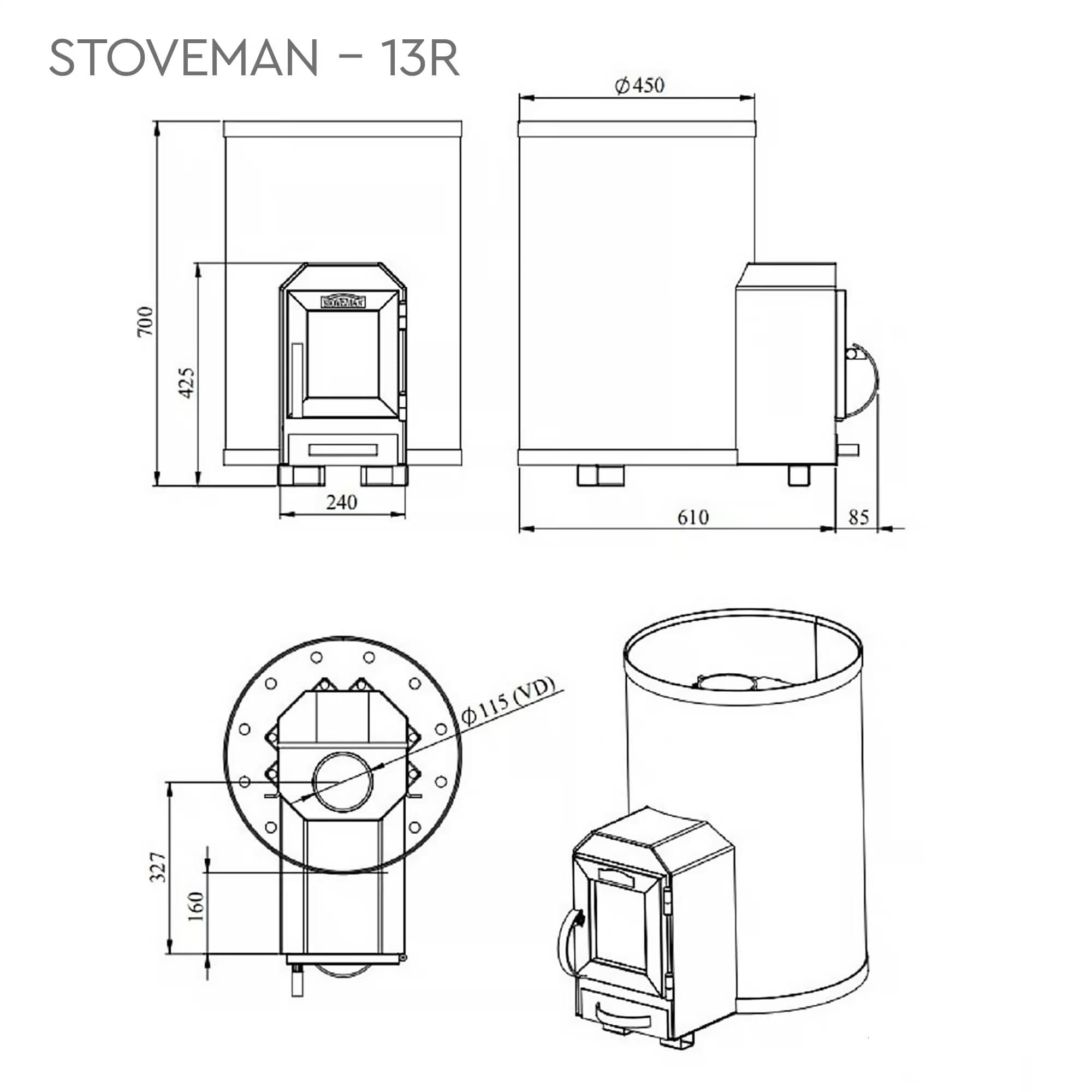 Piec na drewno Stoveman 13R-LS - zewnetrzne palenisko - Zwykła miniatura 3