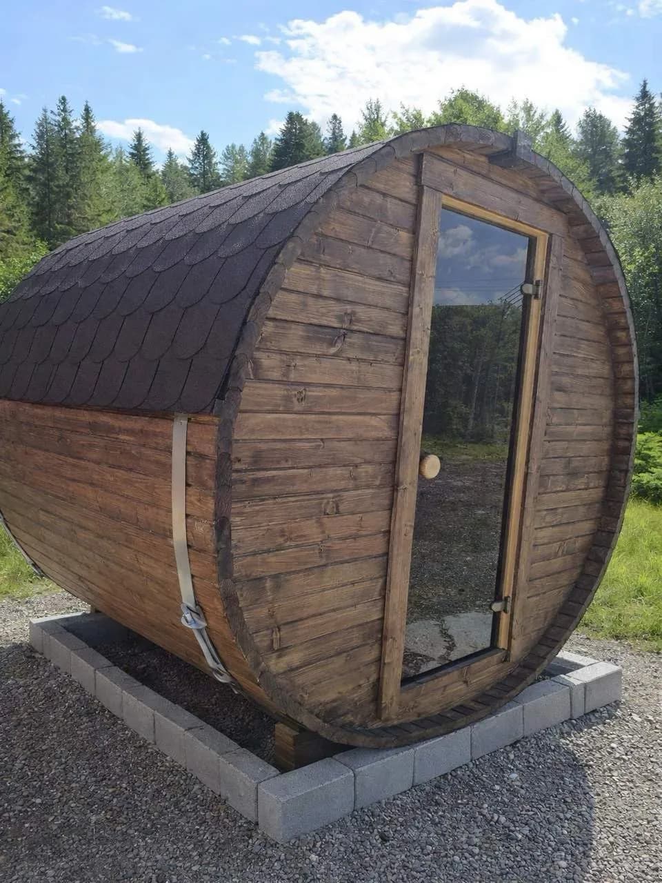 Zewnętrzna sauna beczka 180 cm - Z piecem elektrycznym miniatura 2