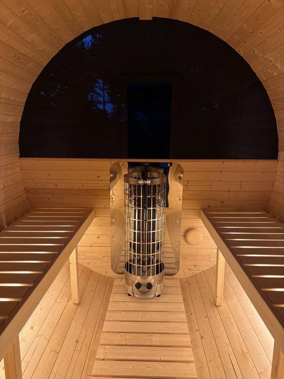 Zewnętrzna sauna beczka 240 cm - Z piecem na Drewno miniatura 3