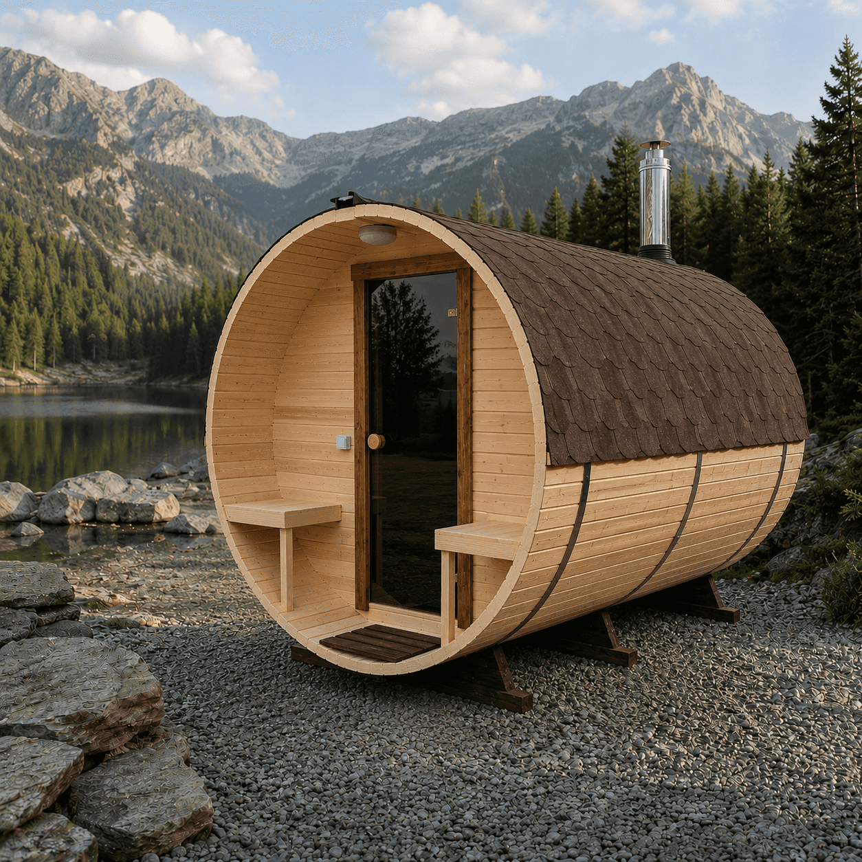 Zewnętrzna sauna beczka 240 cm